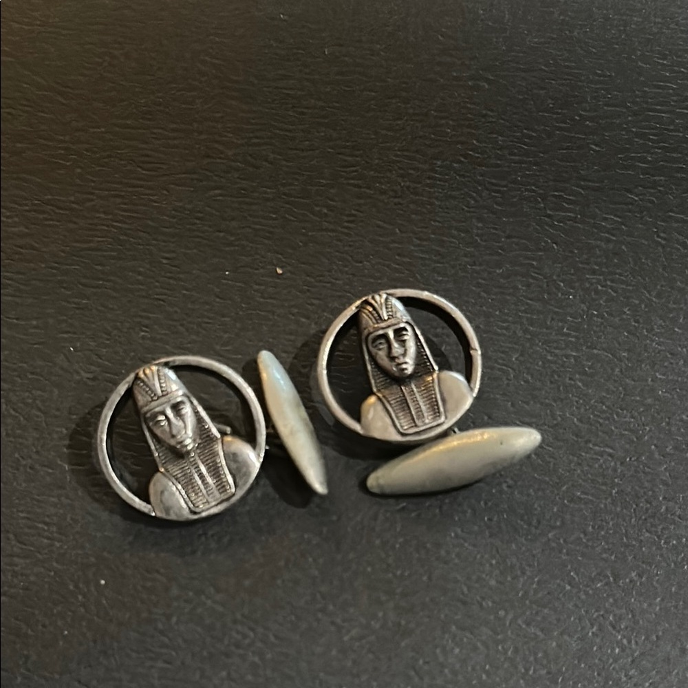 Vintage Egyptian Revival Pharaoh King Tut Silver Tone Cufflinks Egypt